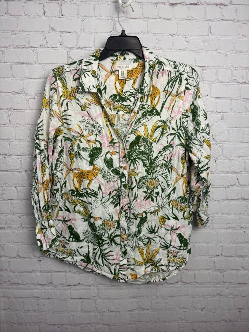 Rachel Zoe  linen tropical button up size 1X plus artsy preppy shacket